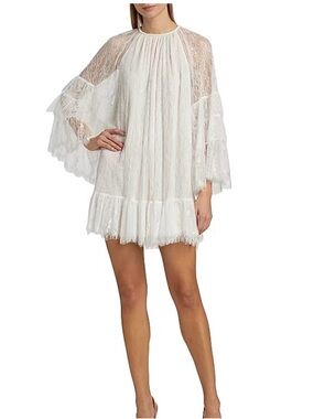 Alice + Olivia White Lace Ruffled Mini Dress